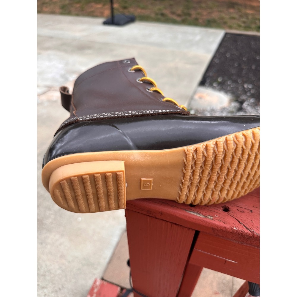 GH Bass Harlequin Brown Waterproof Duck Boots Wms 9M Leather Rubber/Rain Boot - Picture 11 of 13